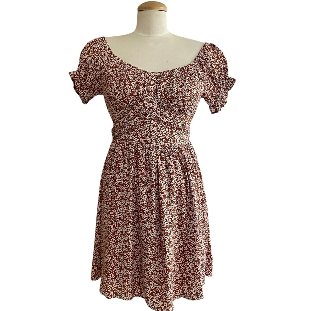 Endless Blu NWT Brown/Rust Coloured Floral Print Flowy Dress Size S